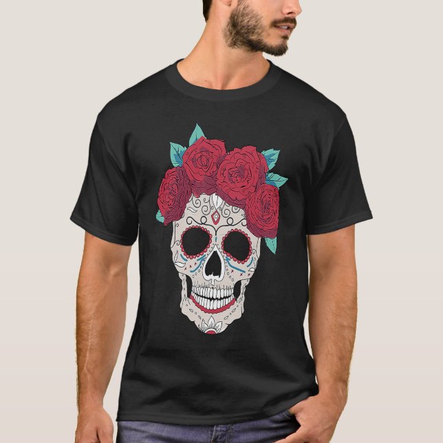 Camiseta Hermosa flor de una mujer con cráneo muerto (Anverso)
