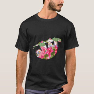 Camiseta Hermosa Flor Silueta de Perezoso Floral Animal