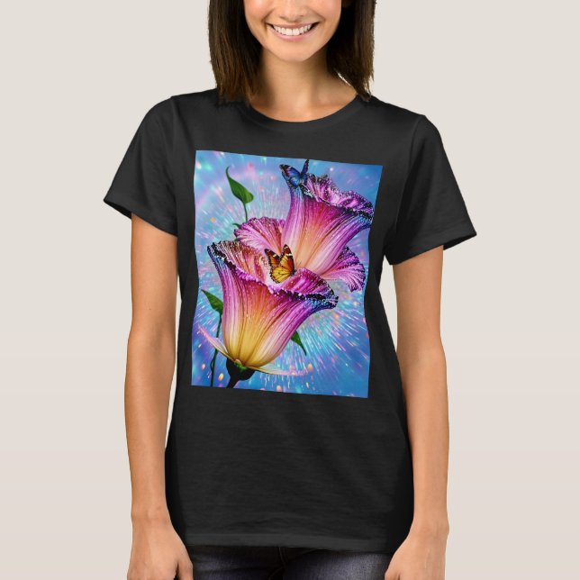 Camiseta Hermosa flor y mariposa (Anverso)