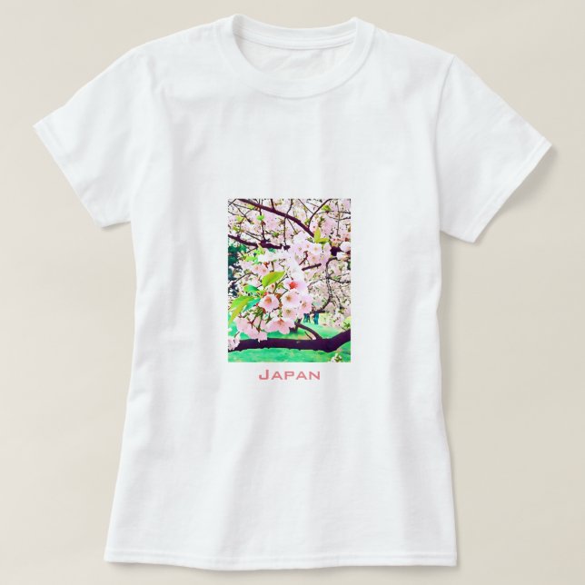 Camiseta Hermosa floración rosa de cerezo viaje a Japón (Diseño del anverso)