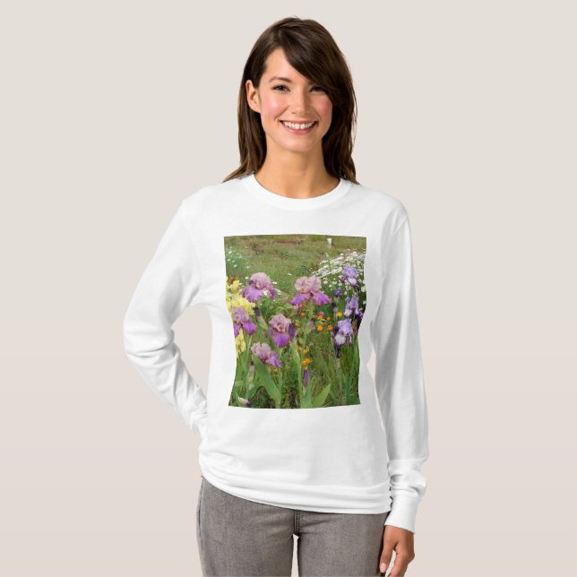 Camiseta Hermosa foto floral de Iris morado (Anverso completo)