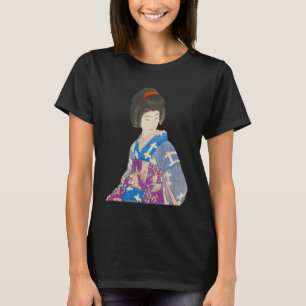 Camiseta Hermosa Geisha con Kimono azul pintura japonesa