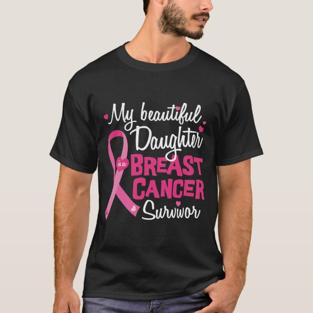 Camiseta Hermosa hija sobreviviente de cáncer de mama mamá  (Anverso)