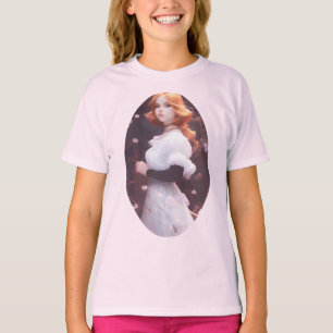 Camiseta Hermosa joven Chica entre retrato de flores rosas
