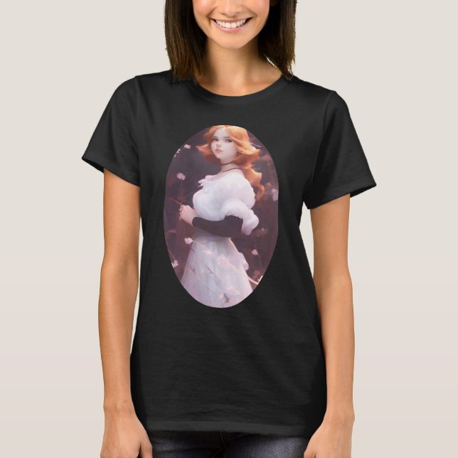 Camiseta Hermosa joven Chica entre retrato de flores rosas (Anverso)