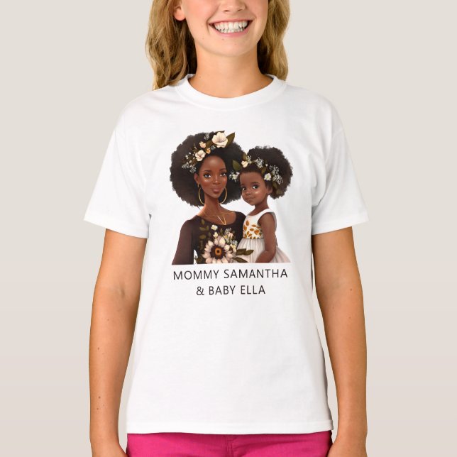 Camiseta Hermosa mamá y hija negras (11) (Anverso)