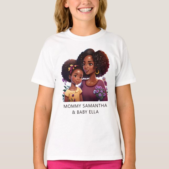 Camiseta Hermosa mamá y hija negras (12) (Anverso)