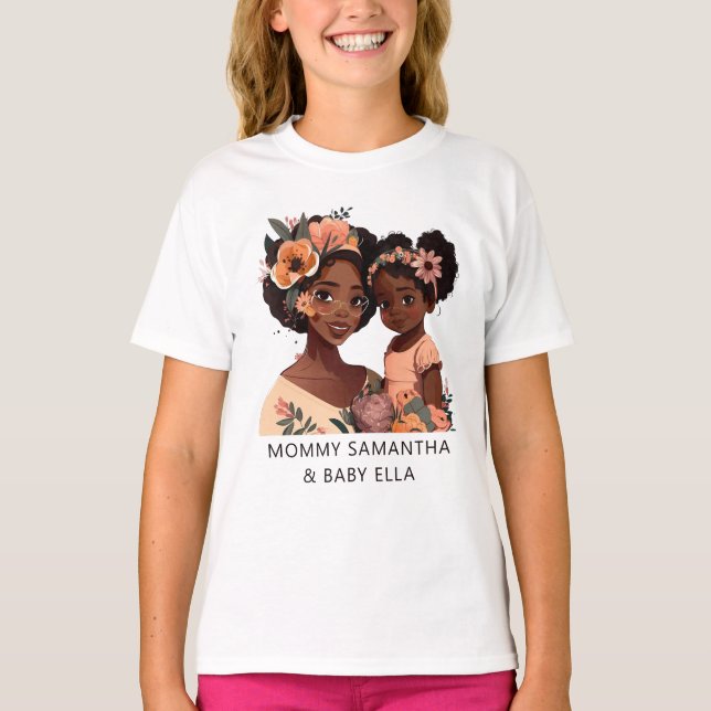 Camiseta Hermosa mamá y hija negras (13) (Anverso)