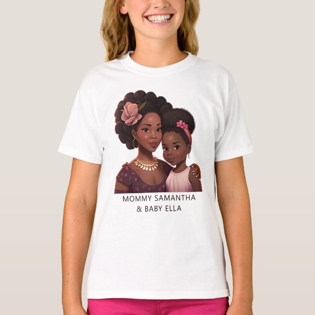 Camiseta Hermosa mamá y hija negras (14) (Anverso)