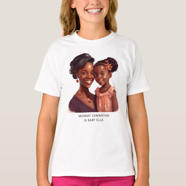 Camiseta Hermosa mamá y hija negras (19) (Anverso)