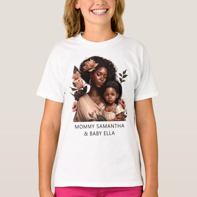 Camiseta Hermosa mamá y hija negras (9) (Anverso)