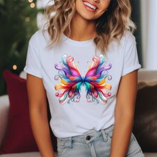 Camiseta Hermosa Mariposa Estilizada Colorida