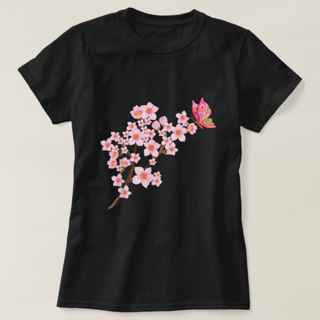 Camiseta Hermosa mariposa flor de cerezo japonés Sakura (Diseño del anverso)