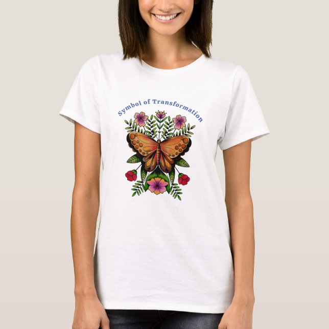 Camiseta Hermosa Mariposa y Flores Coloridas (Anverso)