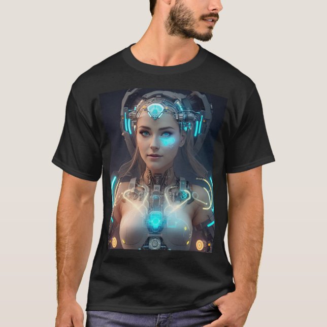 Camiseta Hermosa muchacha con ciborg brillante (Anverso)
