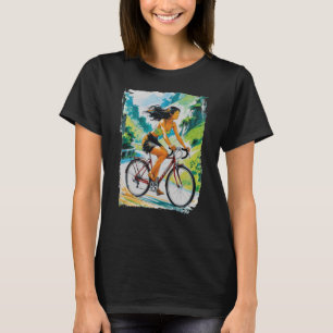 Camiseta Hermosa mujer asiática en bicicleta en las montaña