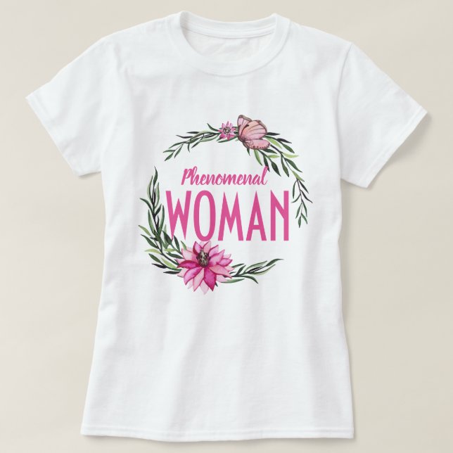 Camiseta Hermosa mujer fenomenal de flor rosa (Diseño del anverso)