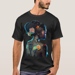Camiseta Hermosa mujer negra se burla de los tatuajes flora