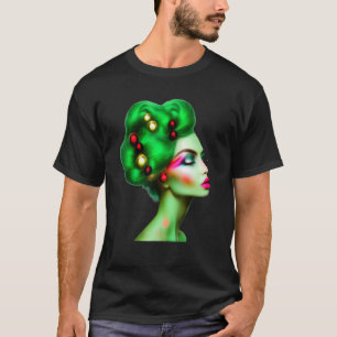 Camiseta Hermosa Mujer Silhouette Fancy Xmas Decoración H