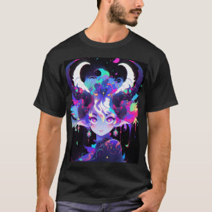 Camiseta Hermosa neón Anime Demon Elf Chica con cuernos