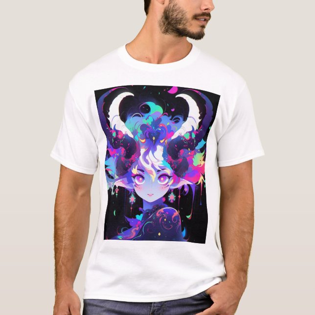 Camiseta Hermosa neón Anime Demon Elf Chica con cuernos (Anverso)