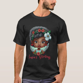 Camiseta Hermosa Niña Negra Afroy Santa Navidades D