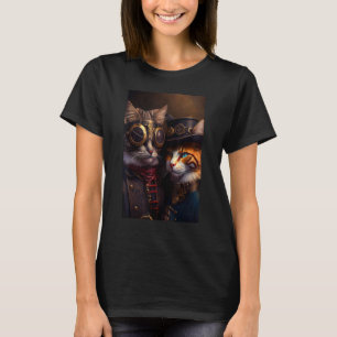 Camiseta Hermosa pareja de gatos Steampunk gato gatito anim