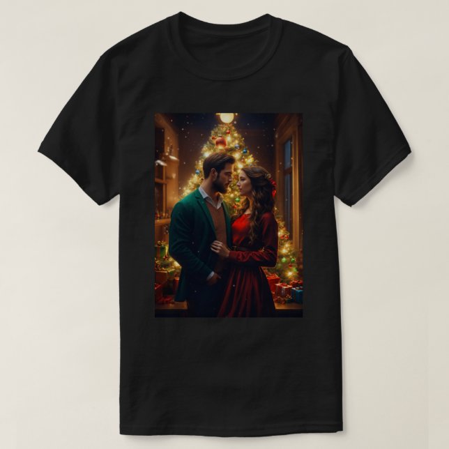 Camiseta Hermosa pareja europea en la víspera de los Navida (Diseño del anverso)