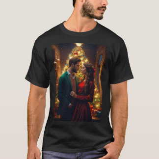 Camiseta Hermosa pareja europea en la víspera de los Navida