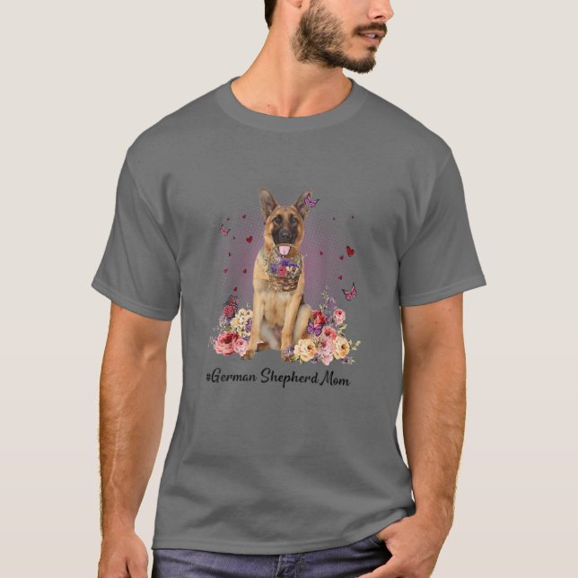 Camiseta Hermosa pastora alemana de flores feliz día de la  (Anverso)