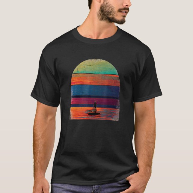 Camiseta Hermosa pintura artística de velero Sunset Retro (Anverso)