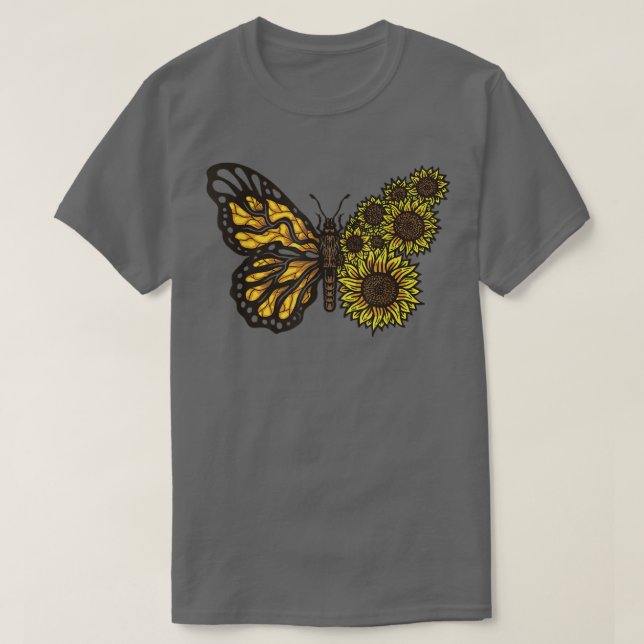Camiseta Hermosa primavera temática mariposa monarca Sunflo (Diseño del anverso)