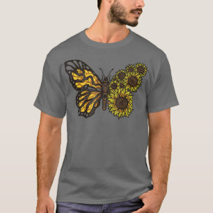 Camiseta Hermosa primavera temática mariposa monarca Sunflo