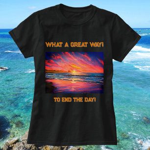 Camiseta Hermosa puesta de sol en la playa Pintura en acuar