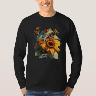 Camiseta Hermosa rana de árbol de ojos rojos con girasol ac