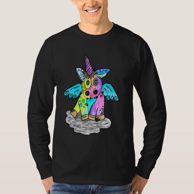 Camiseta Hermosa roca de Punk loco arcoiris unicornio (Anverso)