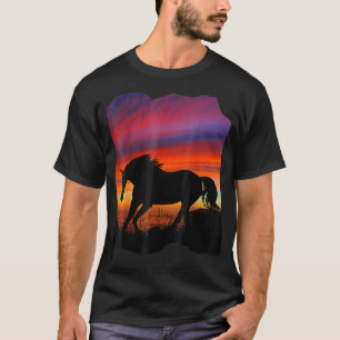 Camiseta Hermosa silueta de puesta de sol de caballos árabe