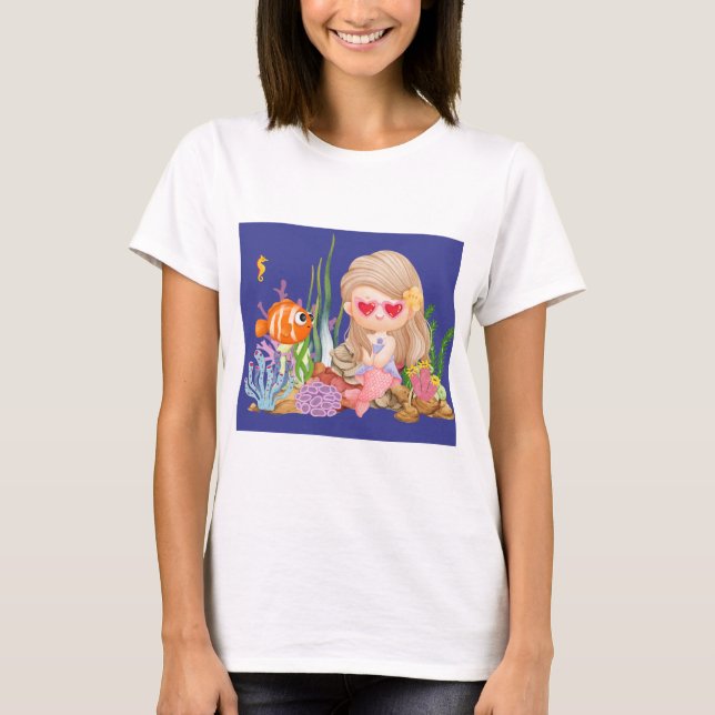 Camiseta Hermosa sirena BRUNET HAIR jugando en el mar (Anverso)