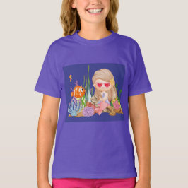 Camiseta Hermosa sirena BRUNET HAIR jugando en el mar