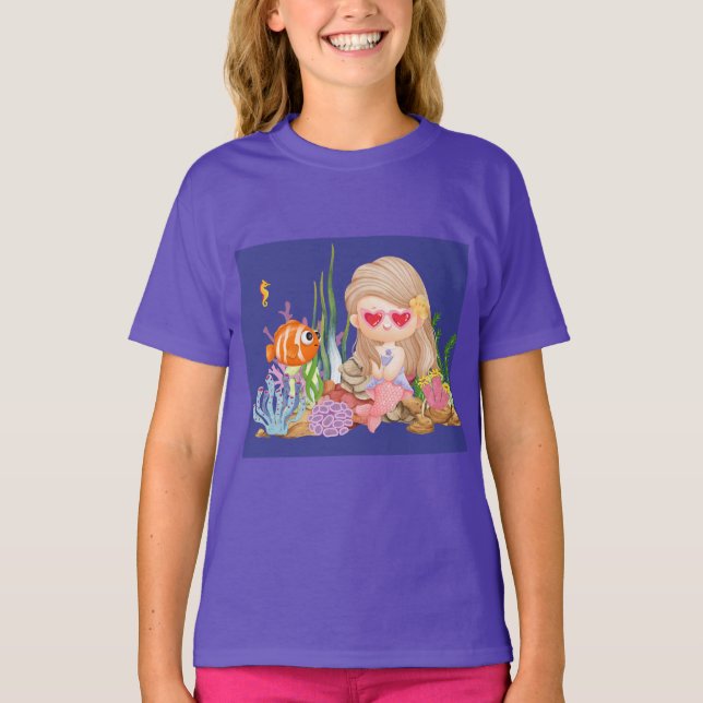 Camiseta Hermosa sirena BRUNET HAIR jugando en el mar (Anverso)