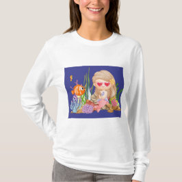 Camiseta Hermosa sirena BRUNET HAIR jugando en el mar