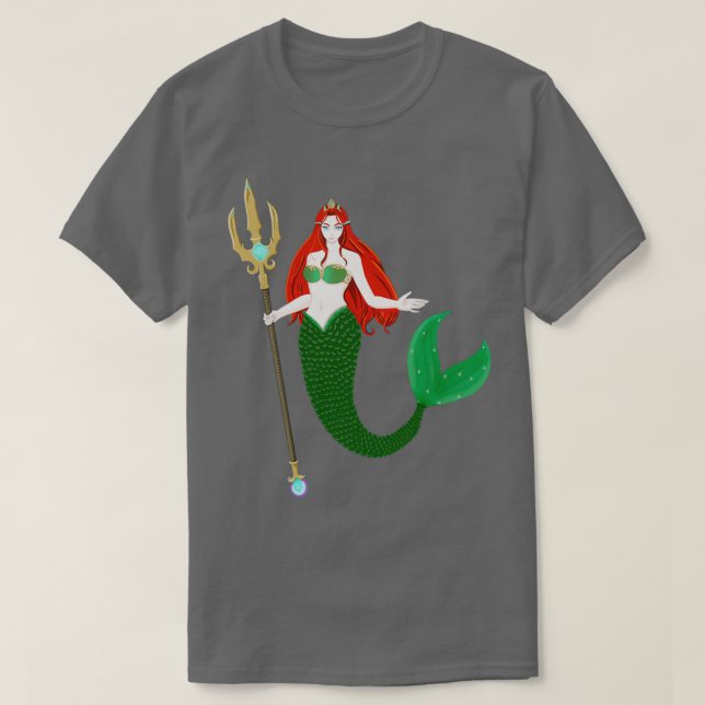 Camiseta hermosa sirena de pelo rojo con aleta verde sujeta (Diseño del anverso)