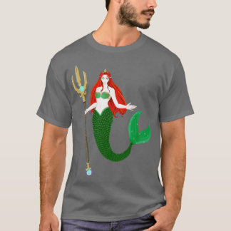 Camiseta hermosa sirena de pelo rojo con aleta verde sujeta