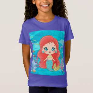Camiseta Hermosa sirena de pelo rojo jugando en el mar