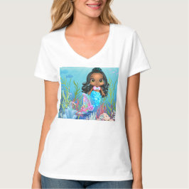 Camiseta Hermosa sirena negra jugando en el mar