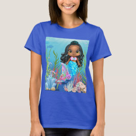 Camiseta Hermosa sirena negra jugando en el mar