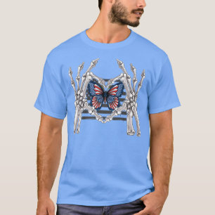 Camiseta Hermosa Skeleton Hand Heart Butterfly Americano F
