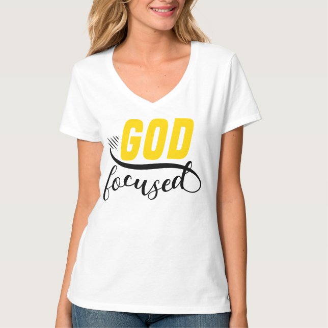 Camiseta Hermosa tee blanca "Dios Enfocado! (Anverso)
