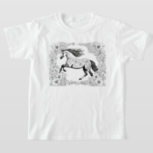 Camiseta Hermosa y detallada pintura de caballos y flores