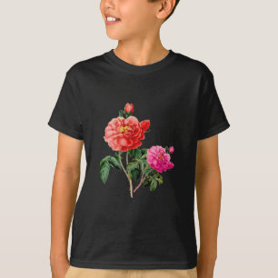 Camiseta hermosas flores de rosa rojas y rosadas vintage